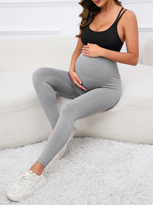 Maternity Solid Tummy Control Leggings - Grey