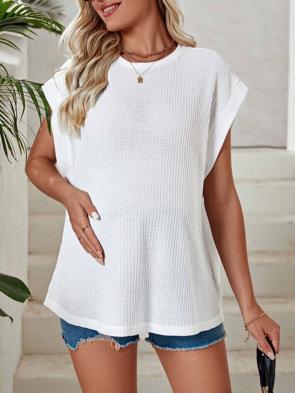Maternity Waffle Knit Batwing Sleeve Tee - White