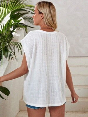 Maternity Waffle Knit Batwing Sleeve Tee - White