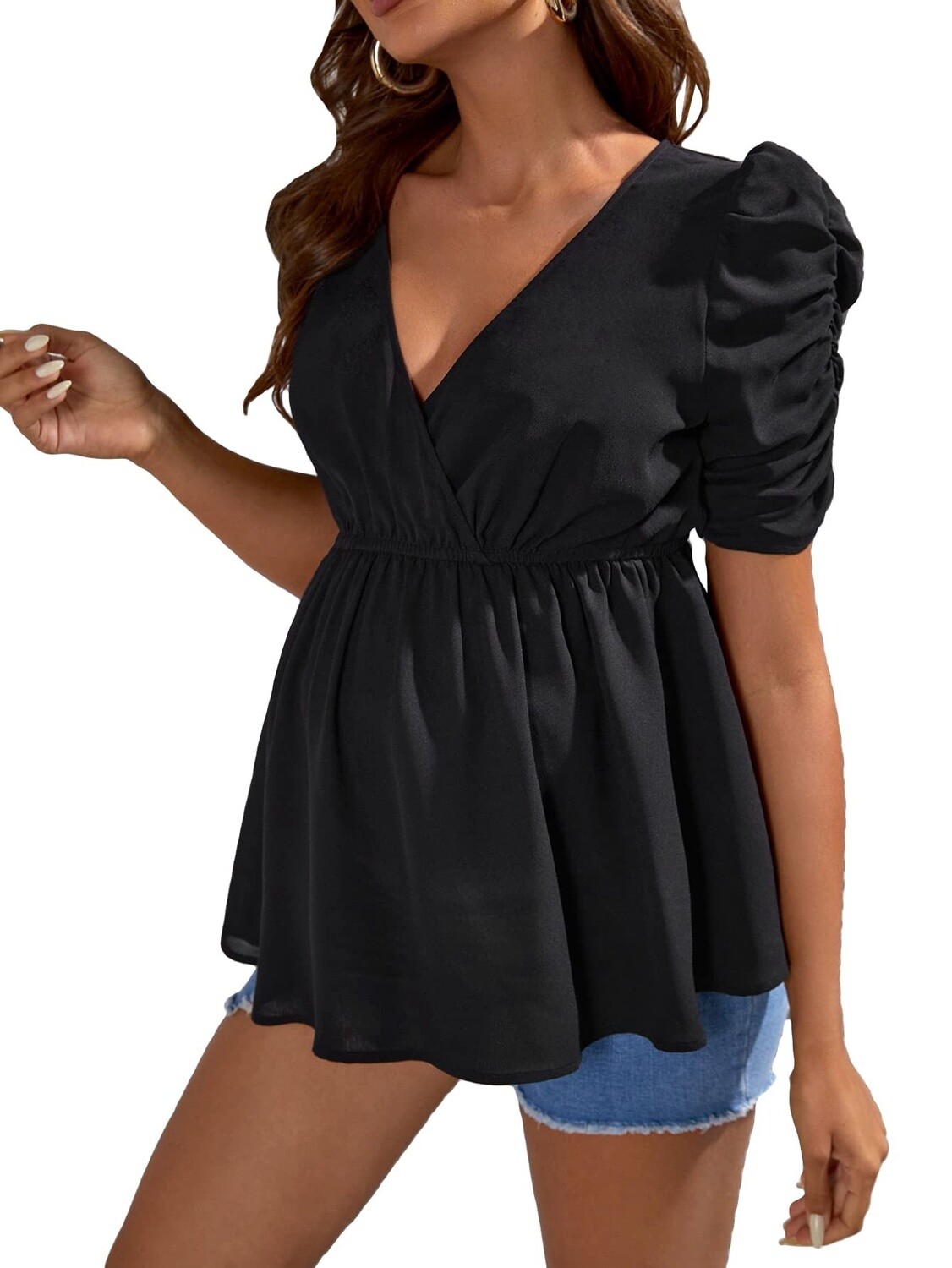 Maternity Puff Sleeve Peplum Blouse