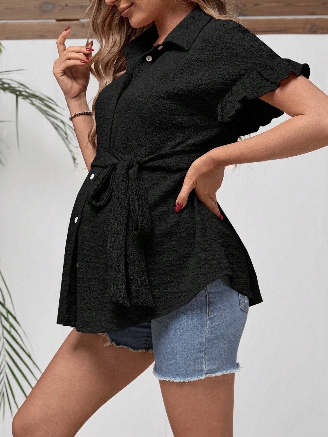 Maternity Batwing Sleeve Belted Shirt