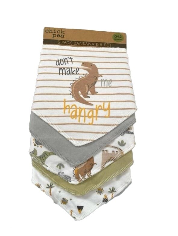 Chick pea 5 Pack Bandana Bib Set - "Hangry"