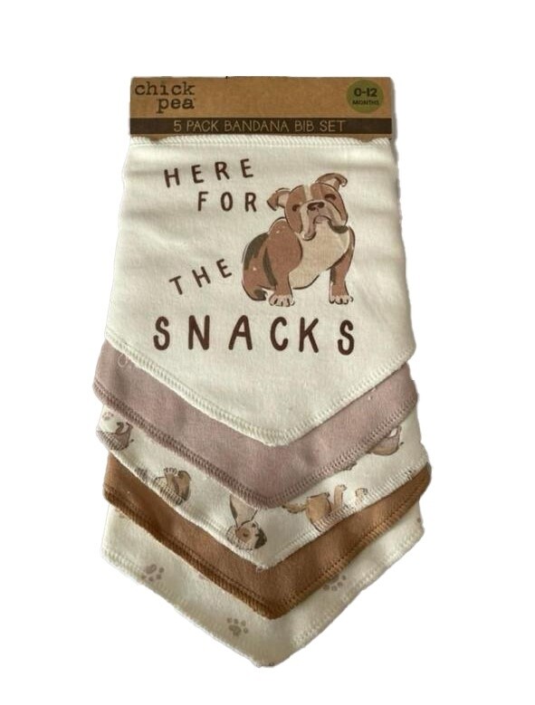 Chick Pea 5 Pack Bandana Bibs - &quot;Here for the Snack&quot;