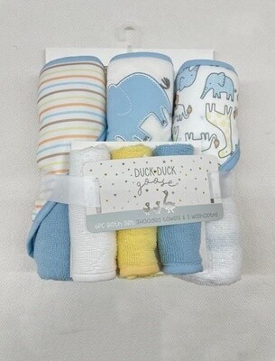 Duck Duck Goose 6 pack towel and washcloth set - Blue elephant