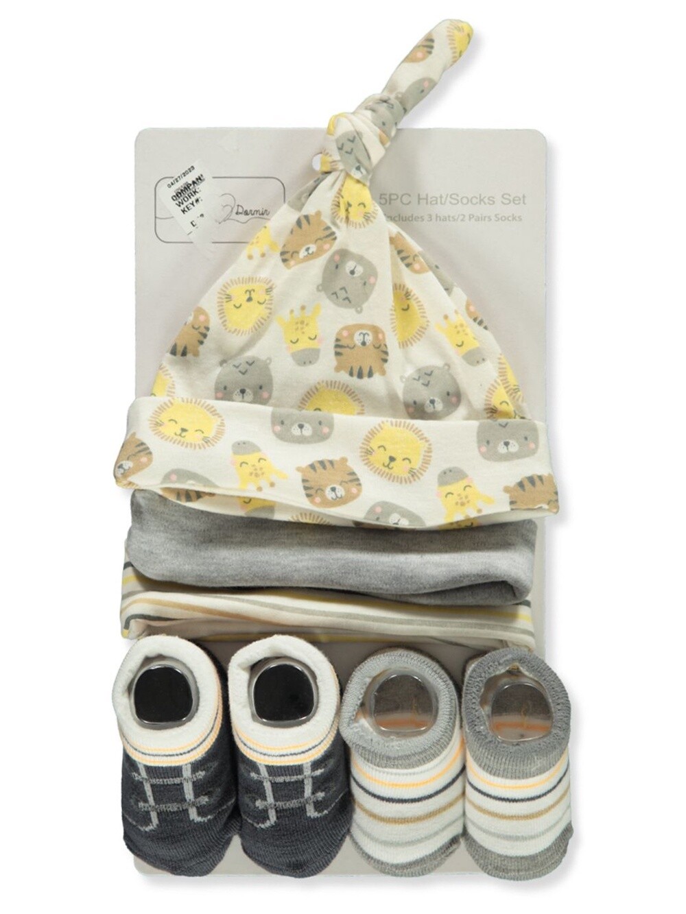 Bon Dormir Baby Boys&#39; 5-Piece Booties &amp; Hats Set