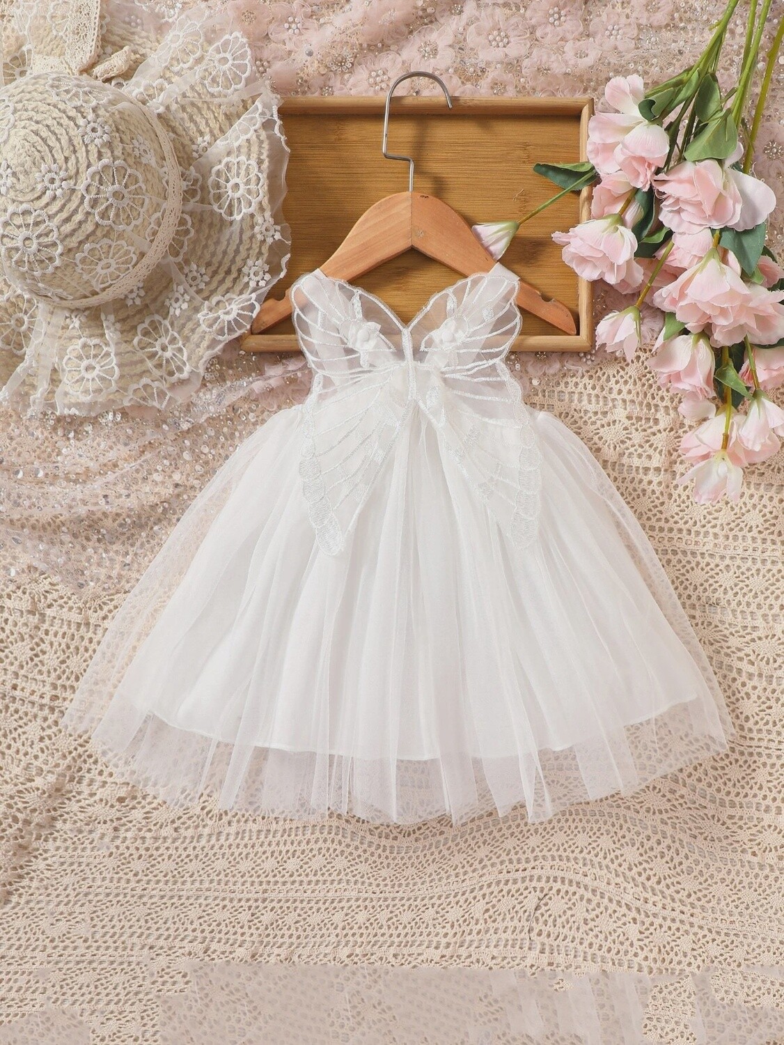 Baby Girl Butterfly Appliques Mesh Overlay Dress