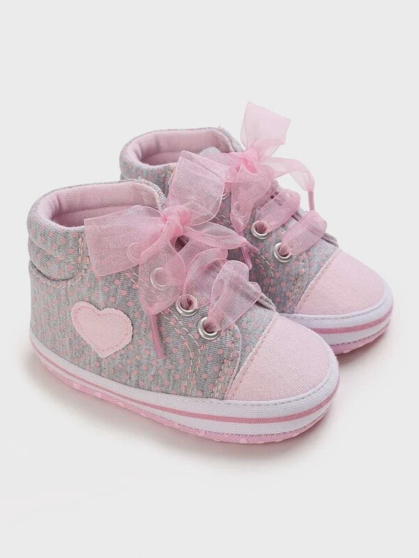 Girls Polka Dot Heart Decor Lace-up Front Canvas Shoes