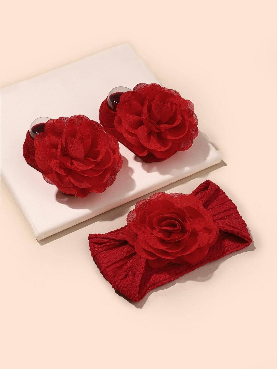 Baby Headband &amp; Socks With Flower Decor And Matching Socks