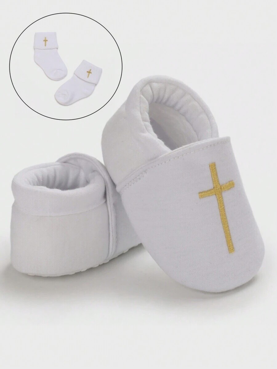 Infant Boys&#39; And Girls&#39; Christening Shoes With Flat Soles, Shoe Laces And Socks