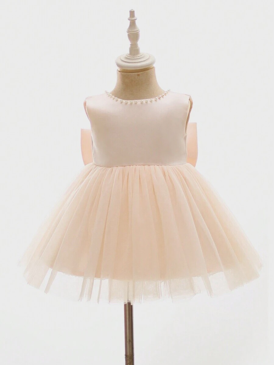 Baby Girls&#39; Champagne Formal Dress With Large Bowknot And Tulle