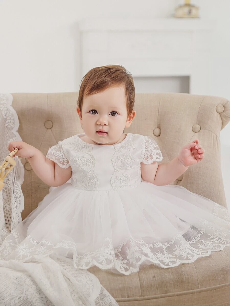 Baby Girls&#39; Elegant Short Sleeve Lace Hem Princess Dress