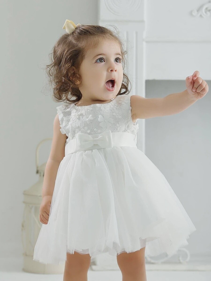 Baby Girls&#39; Princess 3d Floral Sleeveless Short Dress