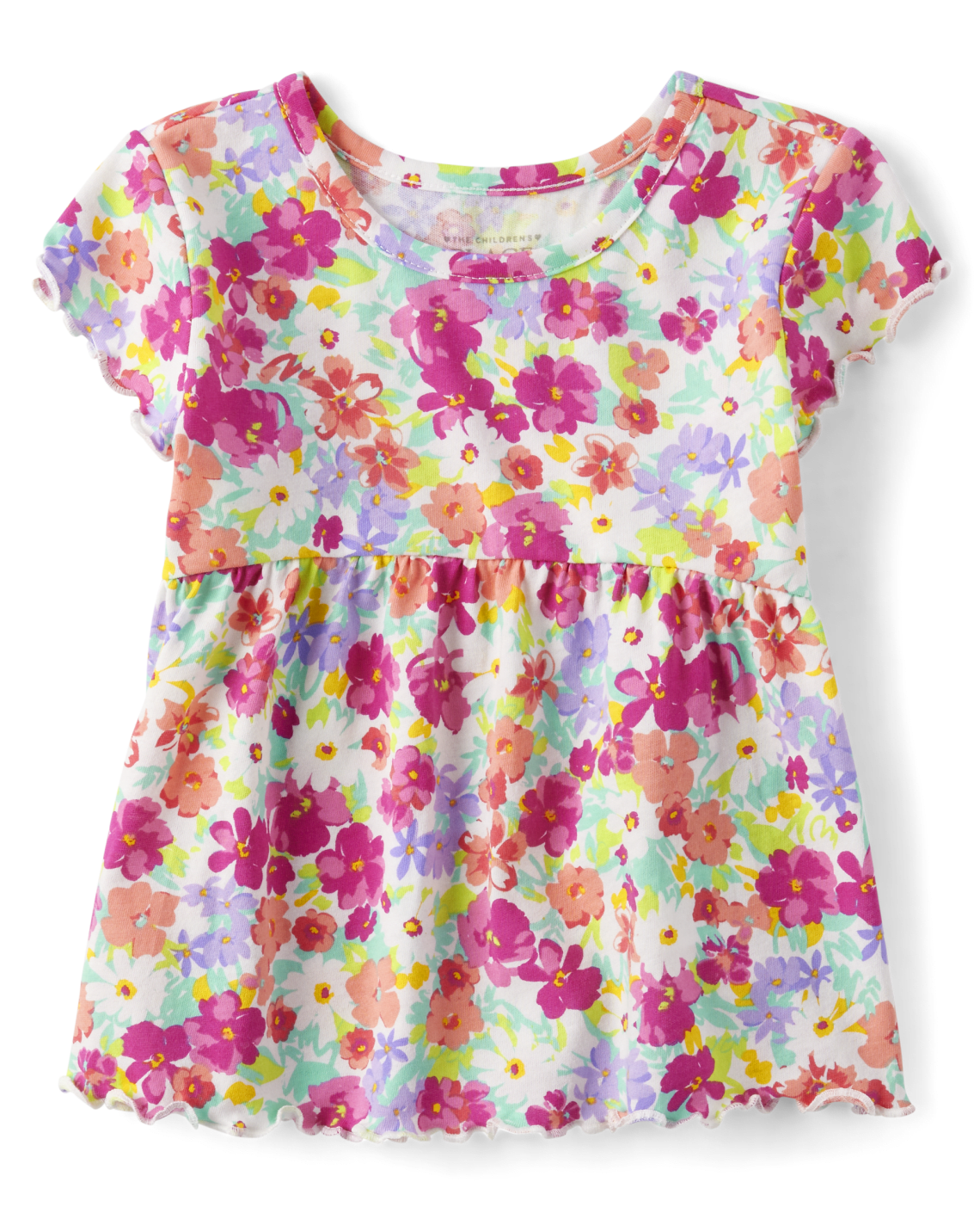Toddler Girls Floral Empire Babydoll Top - Pink Glow
