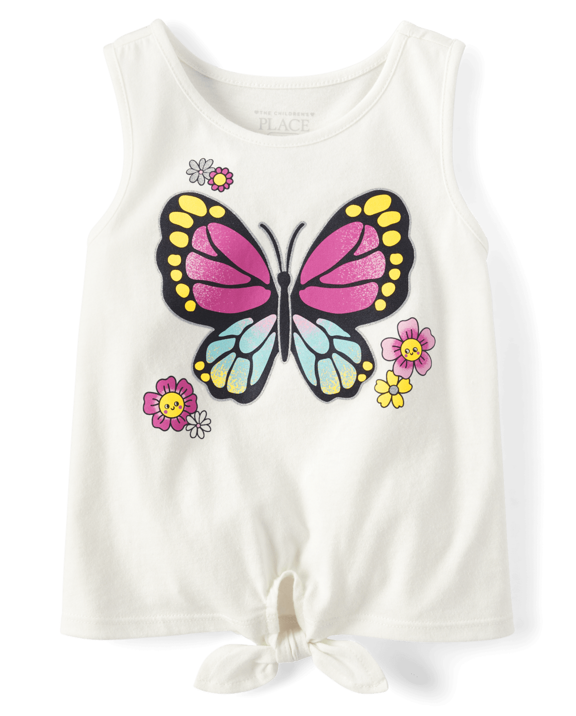 Baby And Toddler Girls Butterfly Tie-Front Tank Top - Simplywhite