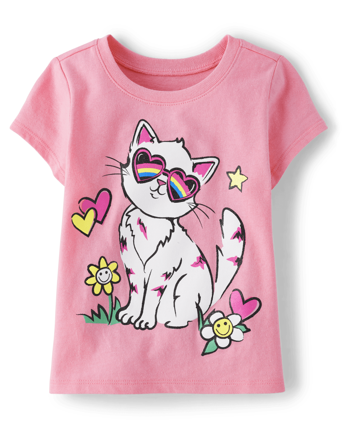 Baby And Toddler Girls Cat Graphic Tee - Bright Pink