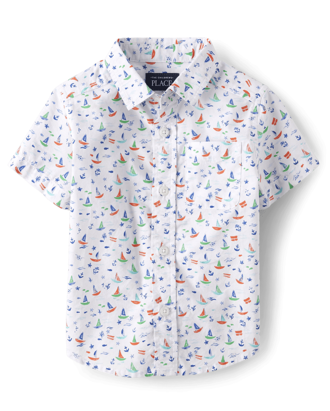 Baby And Toddler Boys Sailboat Poplin Button Up Shirt - white