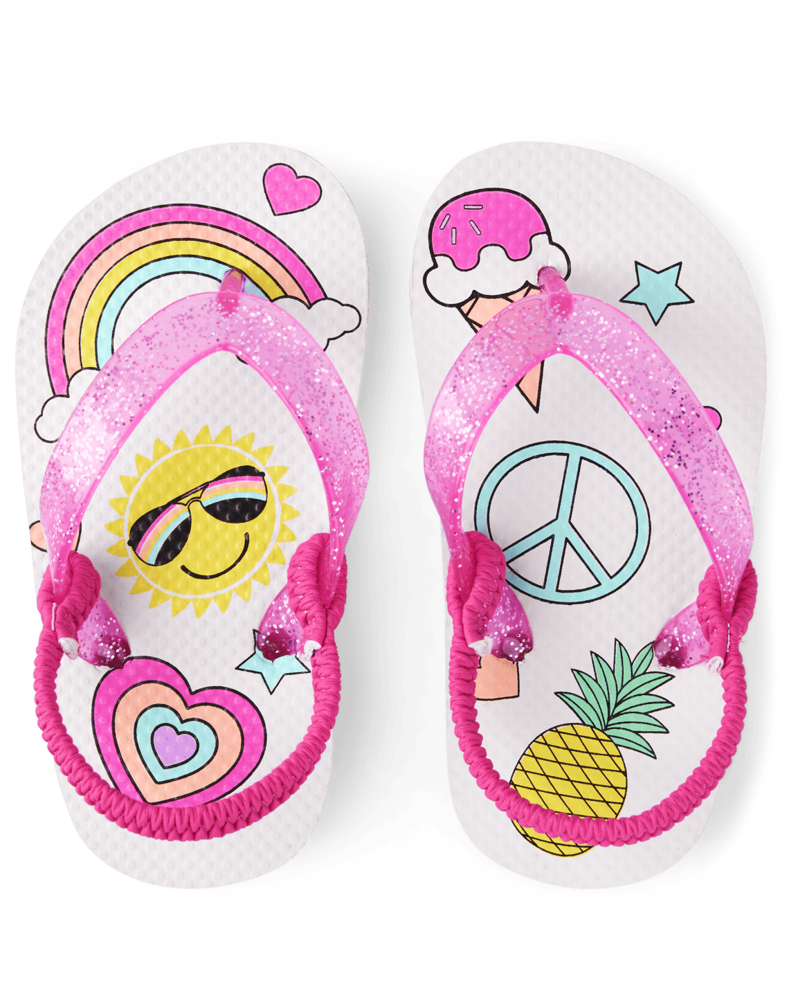 Toddler Girls Glitter Doodle Flip Flops - White