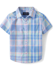 Baby And Toddler Boys Plaid Poplin Button Up Shirt-Springblue