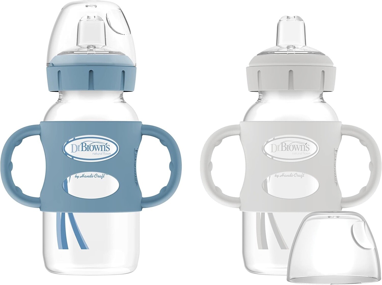 Dr. Brown's Milestones Narrow Sippy Straw Bottle, Spill-Proof with 100% Silicone Handles and Weighted Straw, 8 oz/250 mL