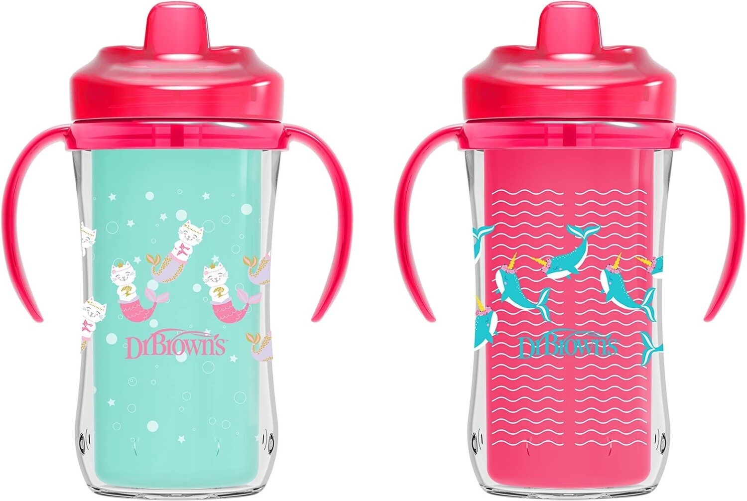 Dr. Brown&#39;s Milestones Hard Spout Insulated Sippy Cup with Handles, Pink, 10 oz, 2 Pack, 12m+