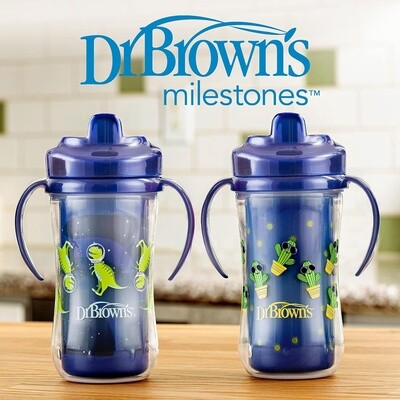 Dr. Brown's Milestones Hard Spout Insulated Sippy Cup with Handles, Blue, 10 oz, 2 Pack, 12m+
