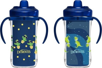 Dr. Brown&#39;s Milestones Hard Spout Insulated Sippy Cup with Handles, Blue, 10 oz, 2 Pack, 12m+