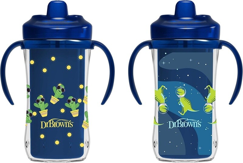Dr. Brown&#39;s Milestones Hard Spout Insulated Sippy Cup with Handles, Blue, 10 oz, 2 Pack, 12m+