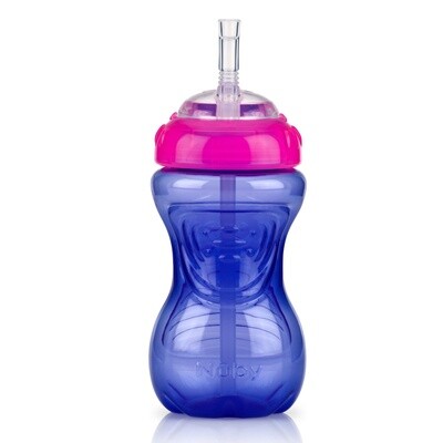 Nuby No-Spill Soft Straw Easy Grip Sippy Cup for Girls - (3-Pack) 10 Oz - 12+ Months