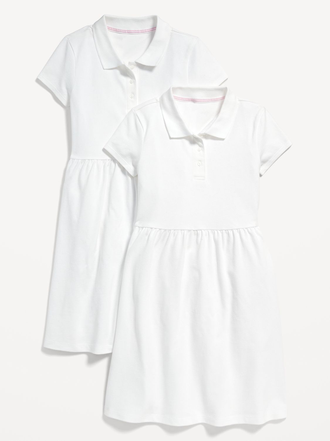 School Uniform Fit &amp; Flare Pique Polo Dress - White