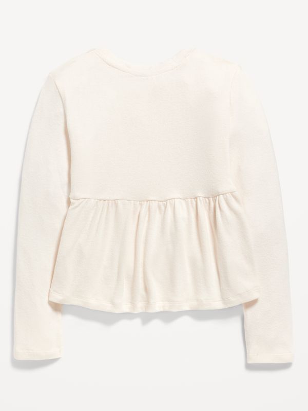 Cozy-Knit Peplum Top for Girls - Creme