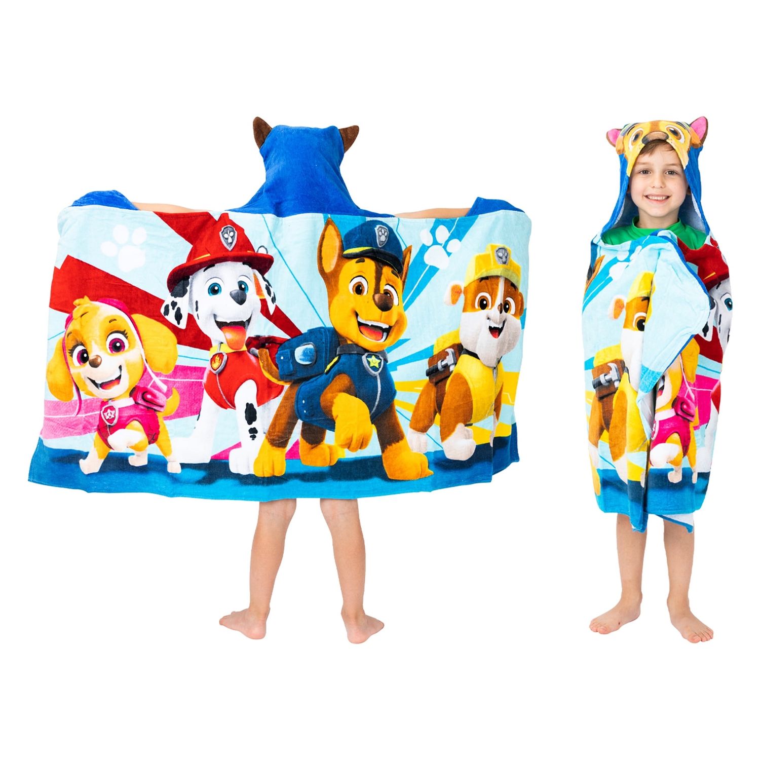 PAW Patrol Kids Hooded Towel and Character Loofah Set, Cotton, Blue