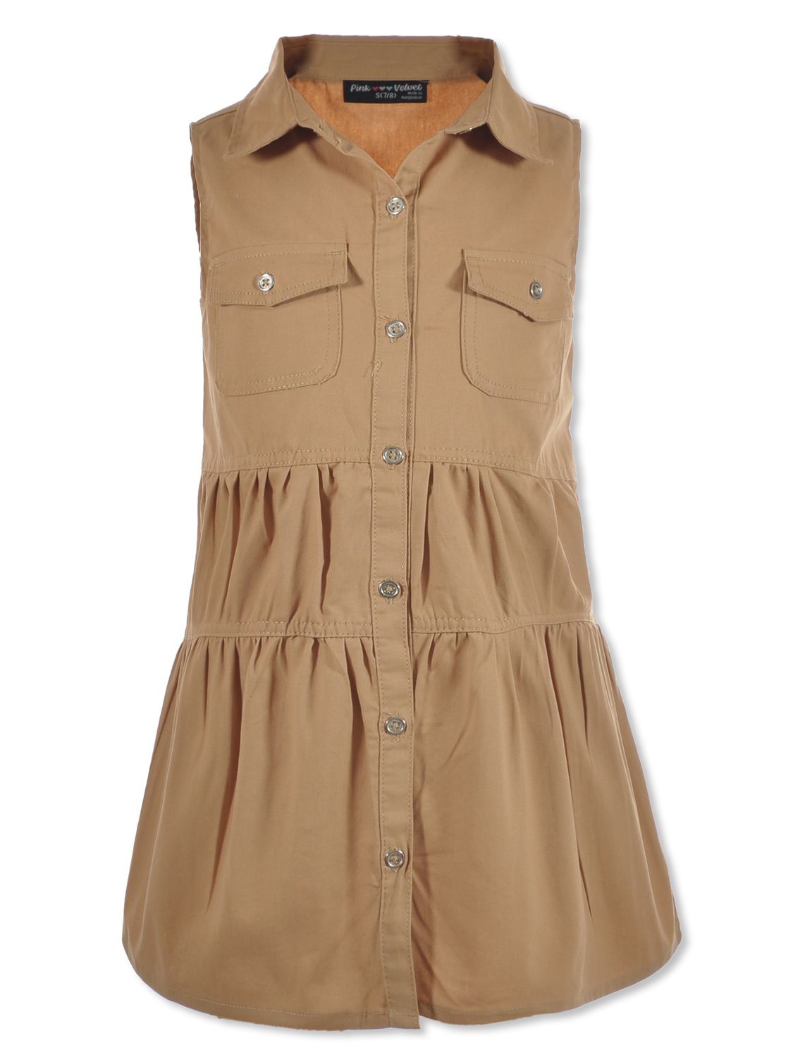 GIRLS&#39; TIERED TWILL DRESS - Tan