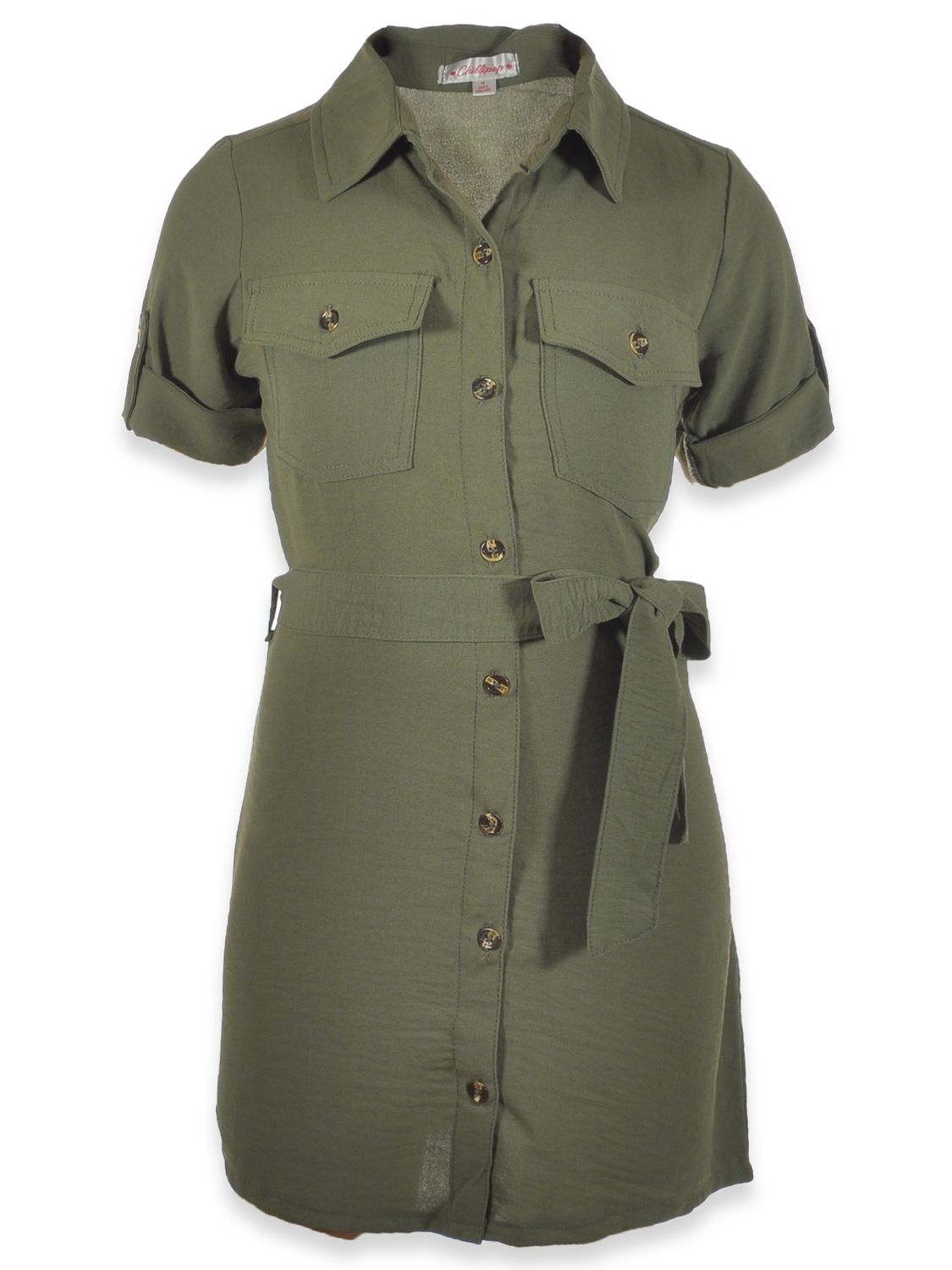 GIRLS&#39; CUFFED SLEEVE DRESS- Olive