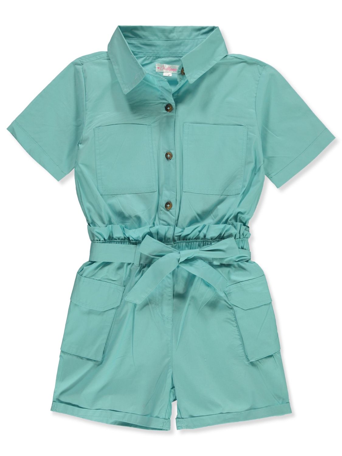 GIRLS&#39; POPLIN CARGO ROMPER - Aqua