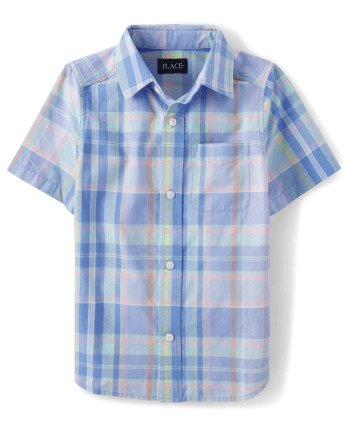 Boys Plaid Poplin Button Up Shirt - S/D Spring Blue