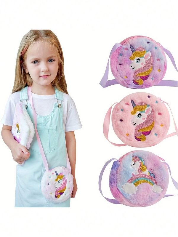 Unicorn Pattern Plush Shoulder Bag
