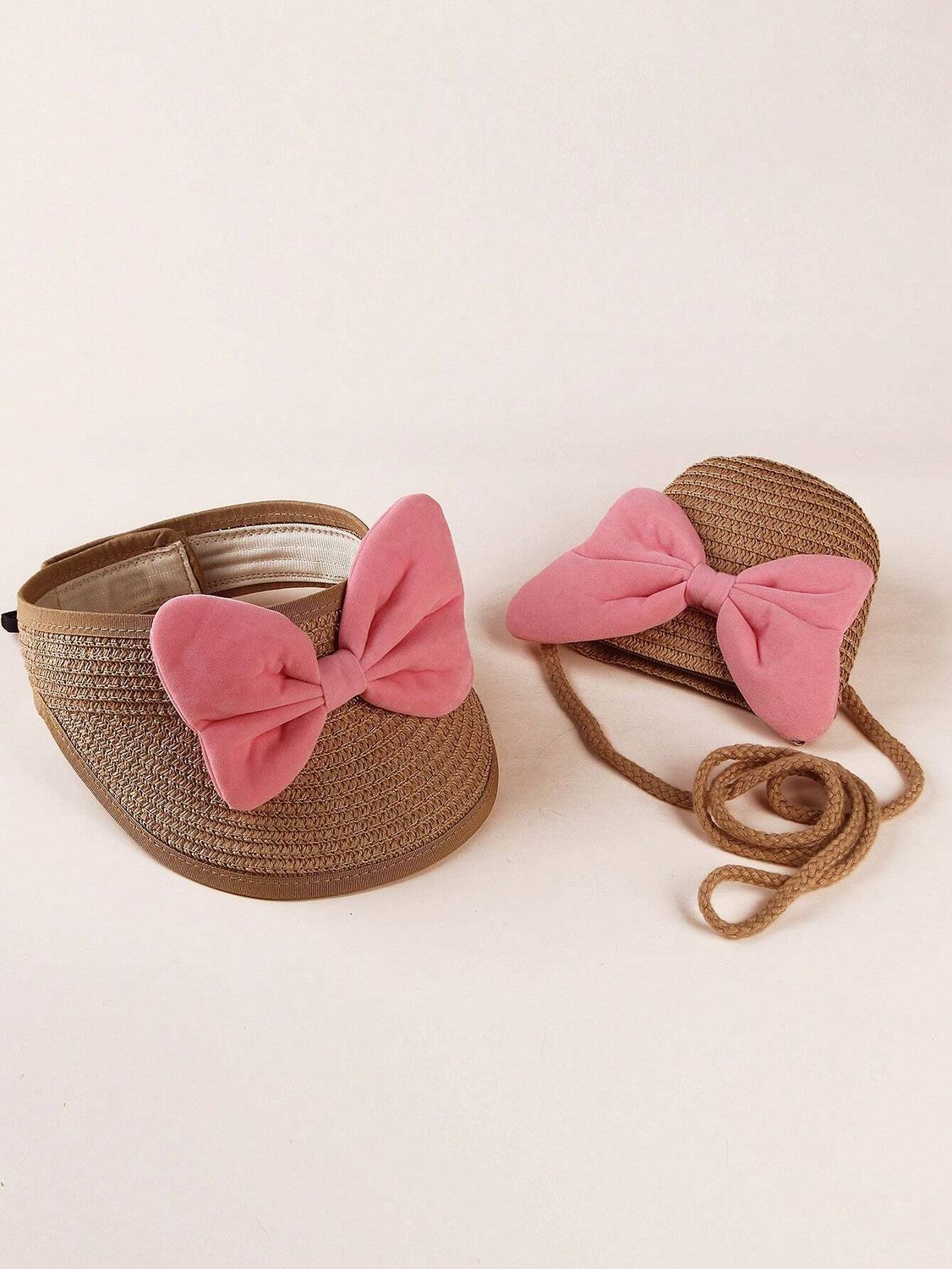 Baby Girls&#39; Sun Hat With Butterfly Decor &amp; Mini Crossbody Bag Set