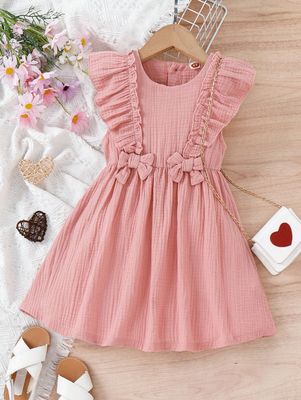 Young Girl Ruffle Trim Bow Front Dress