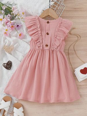 Young Girl Ruffle Trim Bow Front Dress