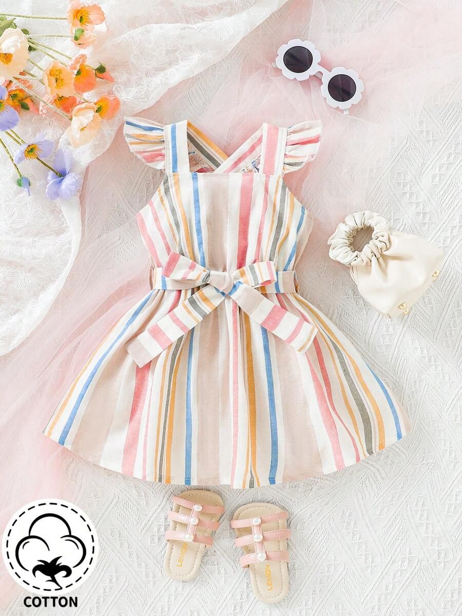 Baby Girl&#39;S Striped Colorful Cute Everyday Casual Dress For Spring/Summer