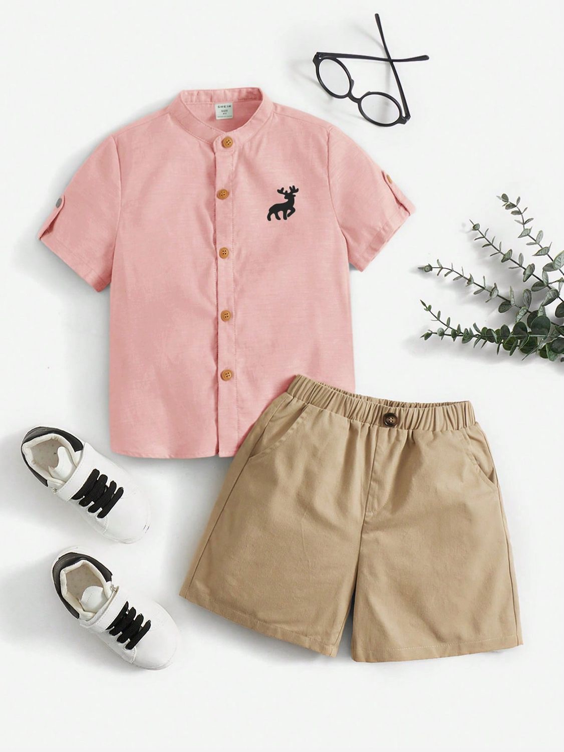 Young Boy Deer Print Tab Sleeve Shirt &amp; Shorts