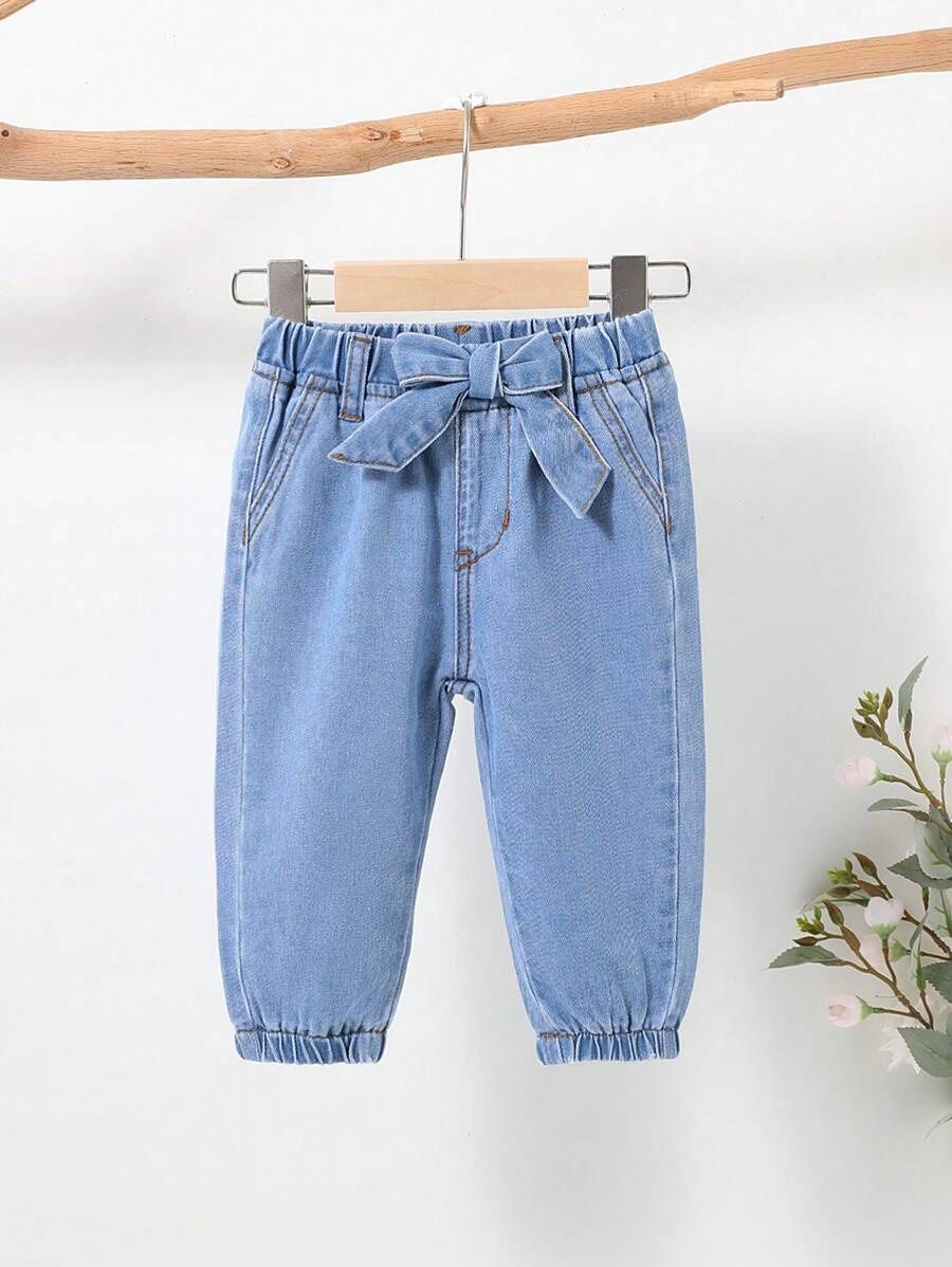 Baby Girl&#39;s Cute Bow Decoration Casual Fashion Jeans