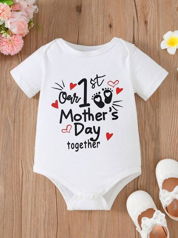 Infant Girls' Mother's Day Cute Slogan Printed Short Sleeve Romper