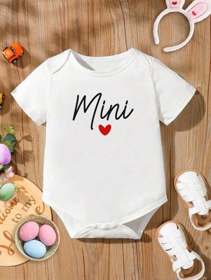 Baby Girl&#39;s Casual Love Heart &amp; Letter Print Short Sleeve Romper With Round Neckline
