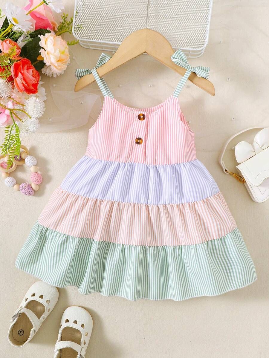 Baby Girl Toddler Color Block Spaghetti Strap Dress