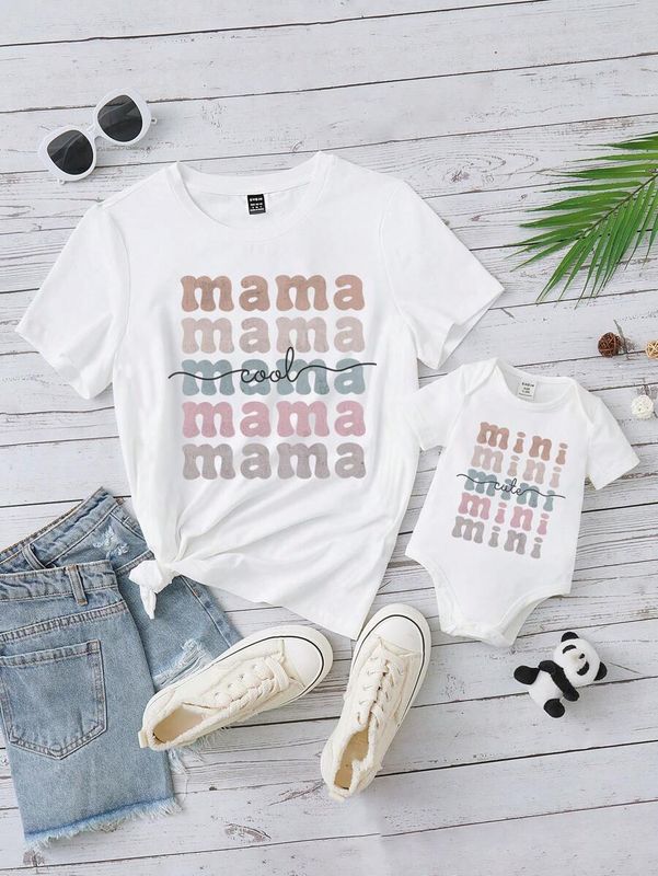 Baby Girls' Casual Simple Cartoon Letter Printed Round Neck Romper