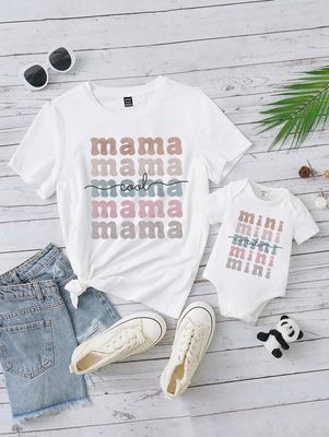 Baby Girls' Casual Simple Cartoon Letter Printed Round Neck Romper