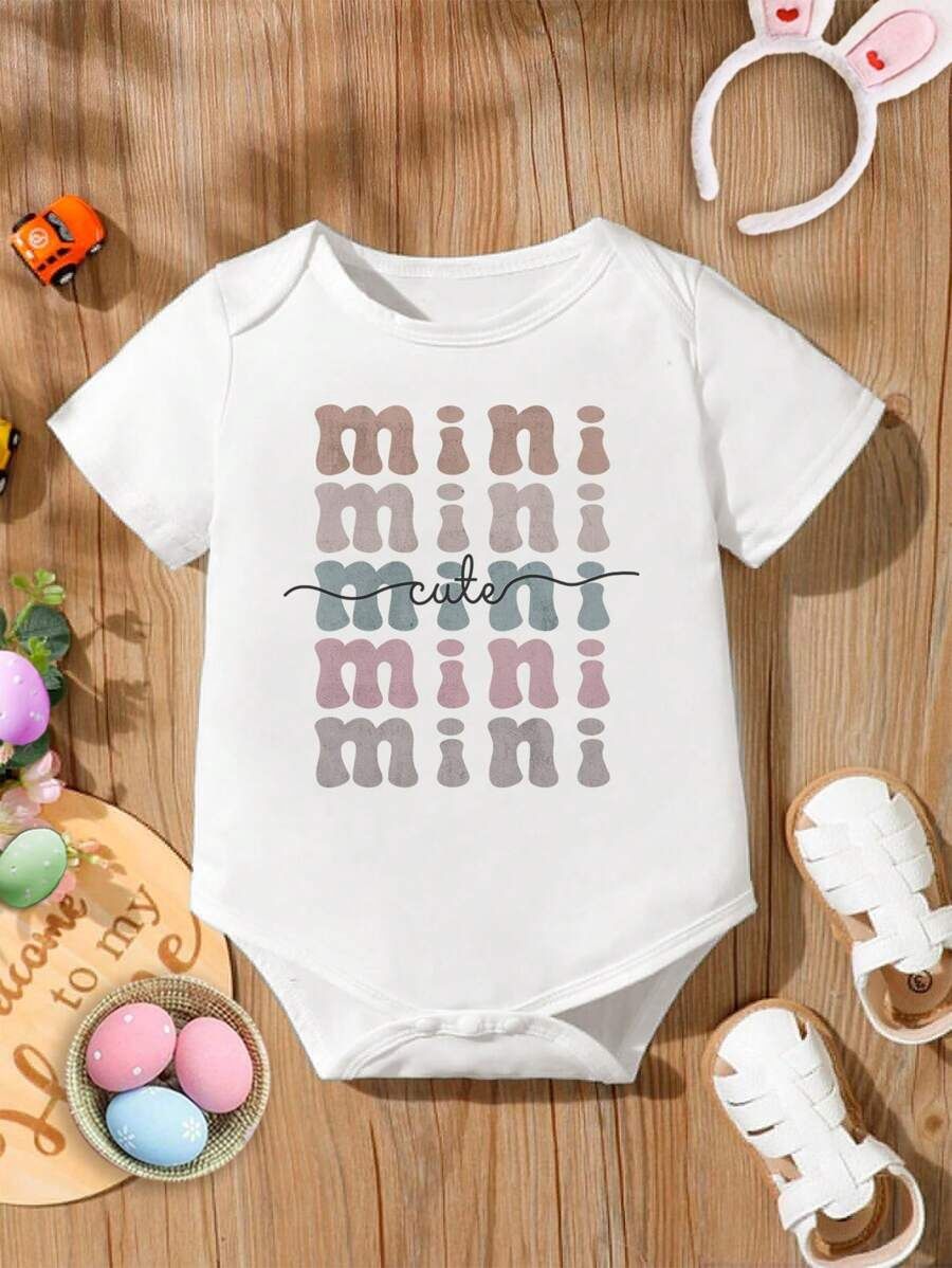 Baby Girls' Casual Simple Cartoon Letter Printed Round Neck Romper