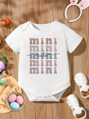 Baby Girls&#39; Casual Simple Cartoon Letter Printed Round Neck Romper