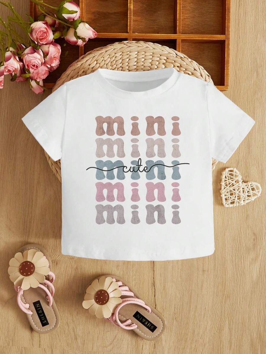 Baby Girl&#39;s Casual Short Sleeve Round Neck T-Shirt With Letter Print
